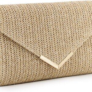 Straw Clutch Purse Raffia Rattan Summer Evening Bag Woven Beach Handbags for Wom